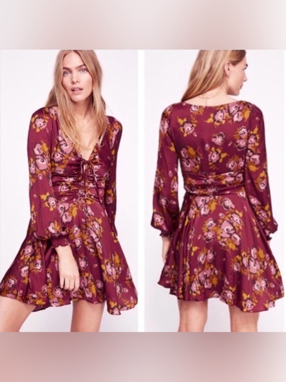 ❤️HOST PICK❤️NWOT Free People Morning Light Dress in Burgundy  / Wine - Picture 3 of 9